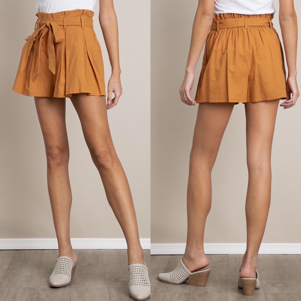 STORE CLOSING SALE! Tan High Waisted Paperbag Shorts with Waist Tie